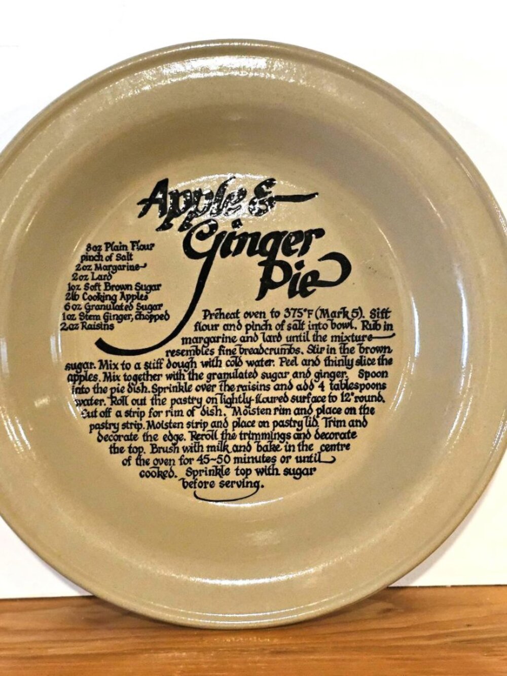 Vintage 70s Apple Ginger Pie Recipe Plate